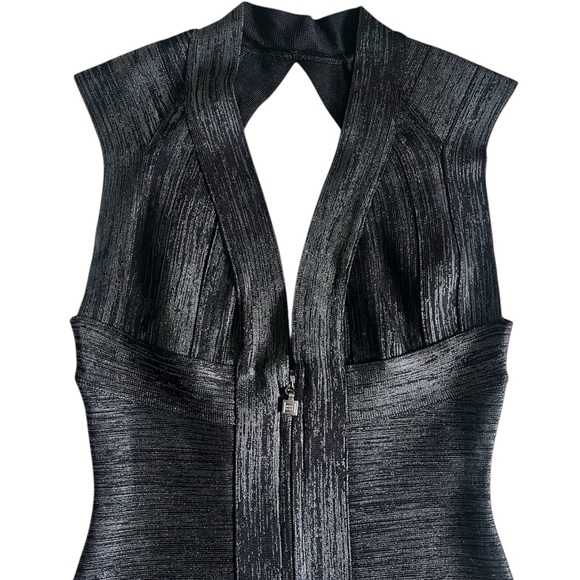 Herve Leger Authentic Y2K Vintage Women’s Metallic Black & Silver Bandage Dress - Picture 3 of 13